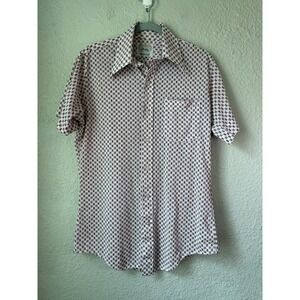 Vintage 1970s Fleetline Perma‎ Press Shirt Men's Medium Burgundy Geometric Disco
